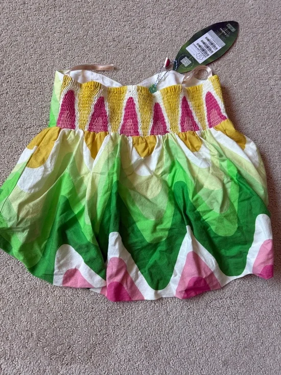 NWT FARM Rio Green Multi-Color Ruffle Strapless Top- lined - Picture 2 of 3